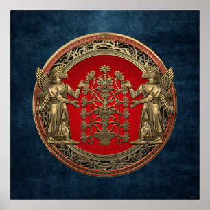 [900] Two Gold Ninurtas with Tree of Life Poster