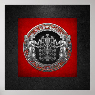 [900] Two Silver Ninurtas with Tree of Life Poster