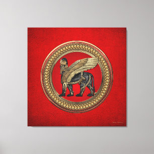 [901] Assyrian Winged Lion: Gold & Black Lamassu Canvas Print