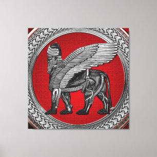 [901] Assyrian Winged Lion: Silver & Black Lamassu Canvas Print