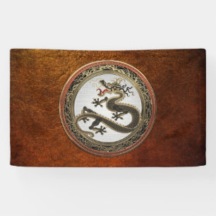 [901] Black and Gold Sacred Eastern Dragon Banner