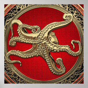 [901] Sacred Gold Octopus in Defensive Posture Poster