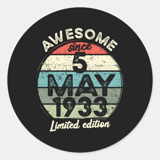 90 5 May 1933 90Th Classic Round Sticker (Front)