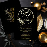 90 and Fabulous 90th Birthday Party Stamped<br><div class="desc">Elegant typography design "90 and Fabulous" 90th birthday party design featuring a rose outline circular frame.  Back features a rose outline in gold tone (not gold foil).</div>