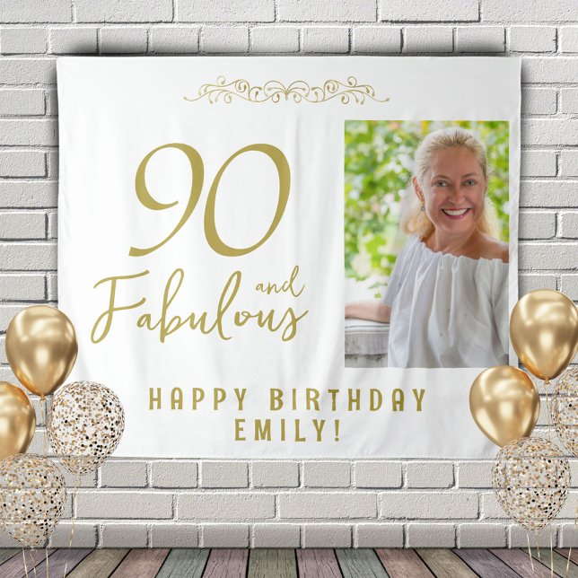 90 and Fabulous 90th Birthday Photo Backdrop Tapestry (Creator Uploaded)