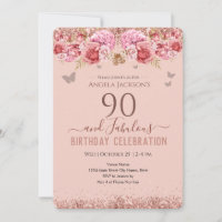 90 and Fabulous Adult Birthday Pink Invitation