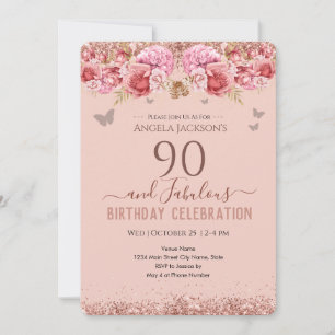 90 and Fabulous Adult Birthday Pink Invitation