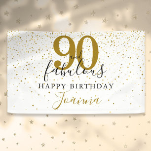 90 and Fabulous Birthday Elegant Gold and Black Banner