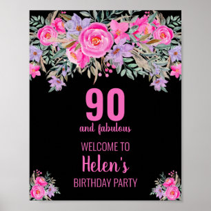 90 and fabulous black birthday party poster