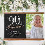 90 and Fabulous Elegant Black 90th Birthday Photo Hanging Tapestry<br><div class="desc">90 and Fabulous Elegant Black 90th Birthday Photo Hanging Tapestry. 90 and fabulous text in trendy script with a name on a black background. Personalise it with your photo, your name and the age, and make your own birthday party backdrop. It`s a great sign and backdrop for a woman`s birthday...</div>