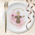 90 and Fabulous Ethnic Gold Pink Fun 90th Birthday Paper Plate<br><div class="desc">Is someone special turning 90 that you want to celebrate?  This 90 and Still Fabulous paper plate sets the theme to toast her on her big day. Customise with her name or even change the year ...   You can change all of the text to complement your party!!!</div>