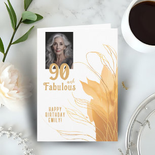 90 and Fabulous Gold Foliage 90th Birthday Photo Card