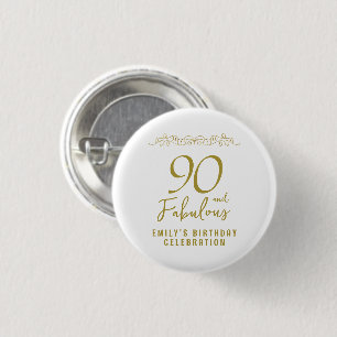 90 and Fabulous Gold Ornament 90th Birthday Photo  3 Cm Round Badge