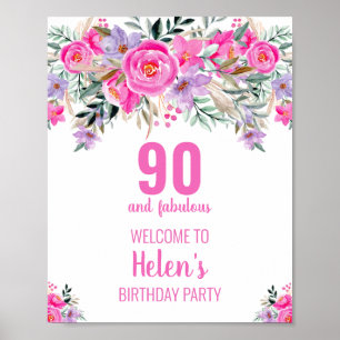 90 and fabulous pink elegant birthday party poster