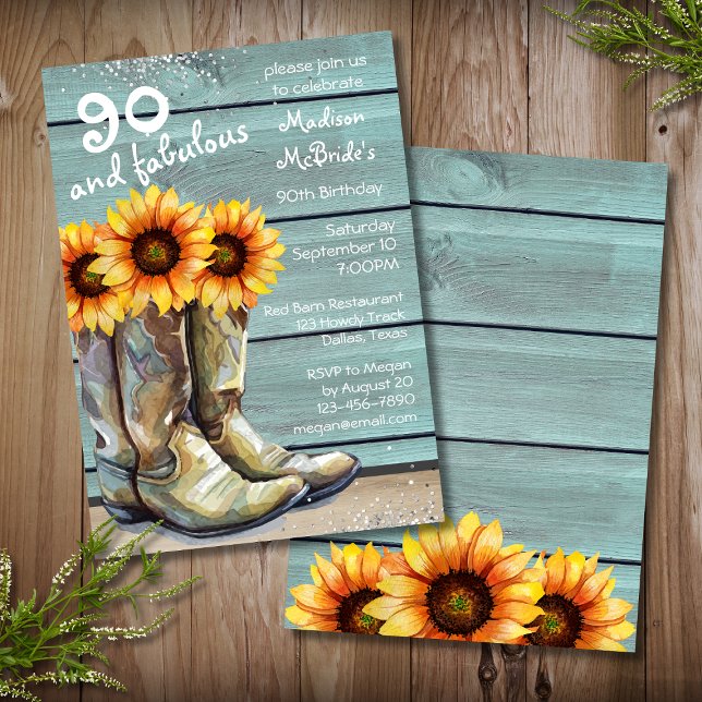 90 And Fabulous Rustic Country Western Sunflower Invitation (Creator Uploaded)
