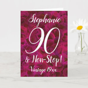 90 and Non-Stop Abstract Red Rose Birthday Card