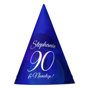 90 and Nonstop Elegant Royal Blue Birthday Party Hat