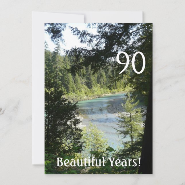 90 Beautiful Years!-Birthday+Woodland Lake Invitation (Front)
