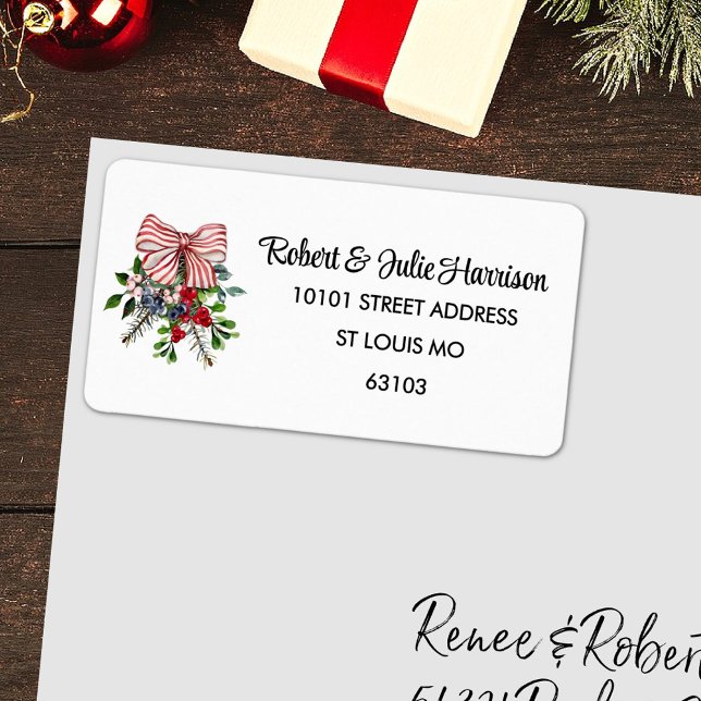 90 Bow Evergreen Foliage Berries Return Address Label (Creator Uploaded)