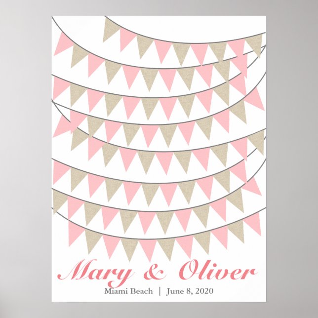 90 Bunting Blush Pink Wedding Guest Book Poster (Front)