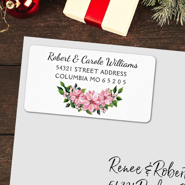 90 Cute Pink Poinsettia Swag Return Address Label (Creator Uploaded)
