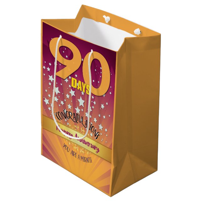 90 Days Recovery Anniversary Bold Numeral Medium Gift Bag (Front Angled)