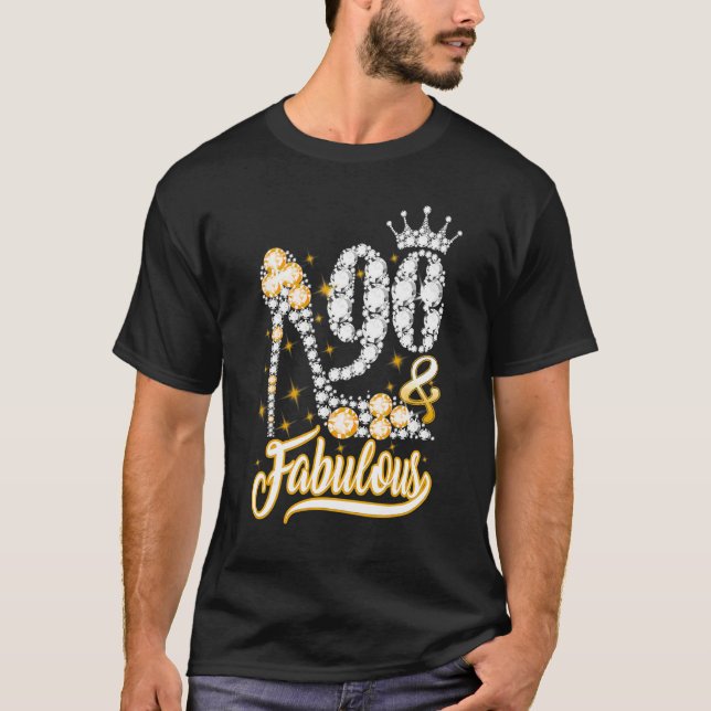 90 & Fabulous 90 Years Old 90th Birthday Diamond C T-Shirt (Front)