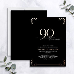 90 & Fabulous Black Rose Gold Calligraphy Birthday