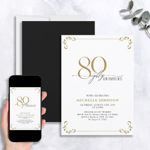 90 & Fabulous Black White & Gold Birthday Invitation