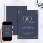 90 & Fabulous Blue & Gold Calligraphy Birthday Invitation<br><div class="desc">It's your special 90th birthday, and it's time to celebrate! Do you want to throw the best bash in town? Make sure it starts off with the highest of style with this 90 & Fabulous Blue & Gold Calligraphy Birthday Invitation. It will be sure to set the tone for a...</div>