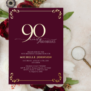 90 & Fabulous Burgundy & Gold Calligraphy Birthday