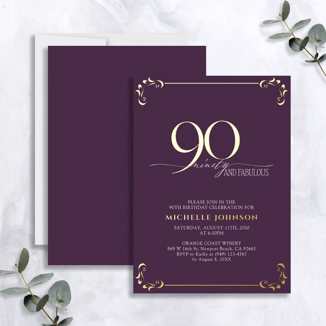 90 & Fabulous Purple & Gold Calligraphy Birthday (Creator Uploaded)