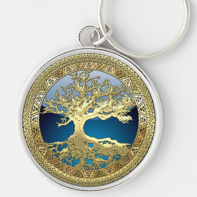 [90] Golden Celtic Tree of Life [3D] Key Ring (Front)