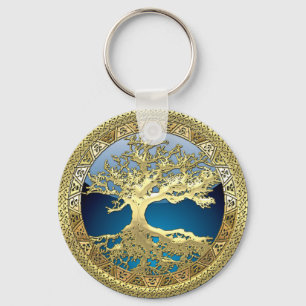 [90] Golden Celtic Tree of Life [3D] Key Ring