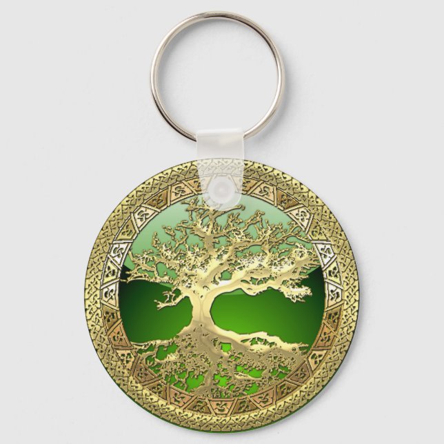 [90] Golden Celtic Tree of Life [3D] Key Ring (Front)