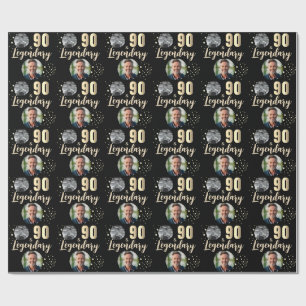 90 & Legendary 2 Photos 90th Birthday Gold Wrapping Paper