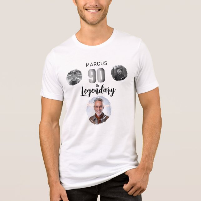 90 & Legendary 3 Photos 90th Birthday  Tri-Blend Shirt (Front)