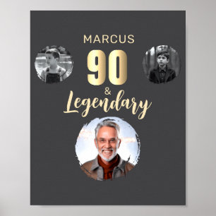 90 Legendary 3 Photos Gold 90th Birthday Poster