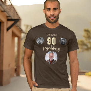 90 & Legendary 3 Photos Gold 90th Birthday  T-Shirt
