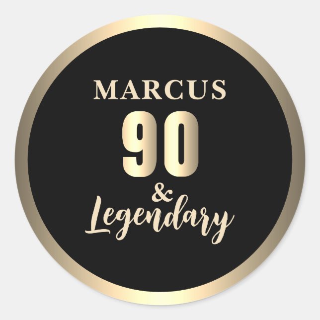 90 & Legendary Gold 90th Birthday Classic Round Sticker (Front)