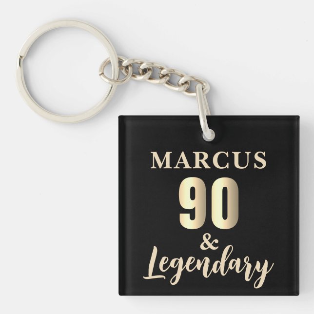 90 & Legendary Gold 90th Birthday Key Ring (Front)