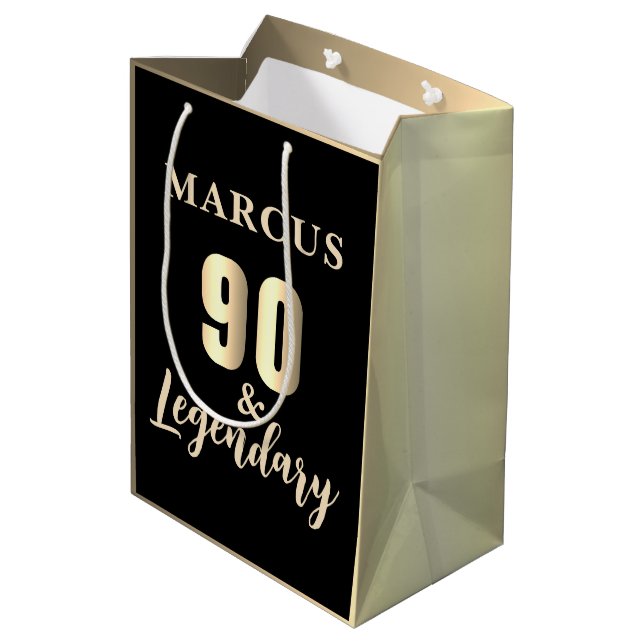 90 & Legendary Gold 90th Birthday Medium Gift Bag (Back Angled)