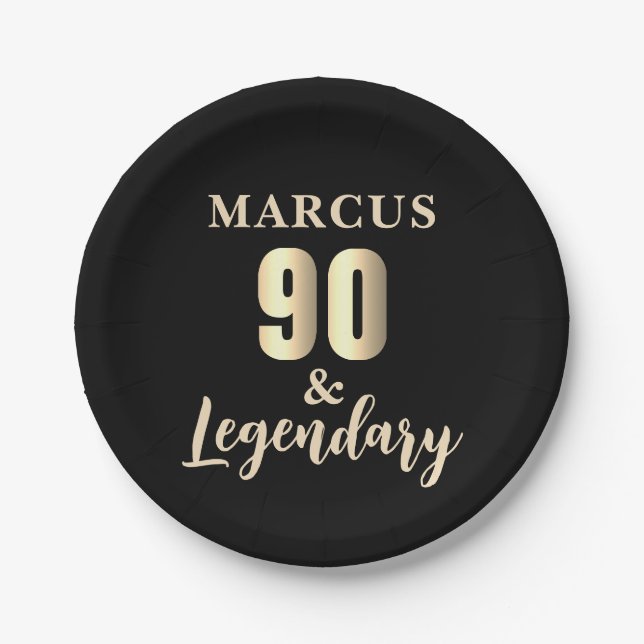 90 & Legendary Gold 90th Birthday Party Paper Plate (Front)