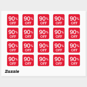 90% Ninety Percent OFF discount sale white and red Square Sticker