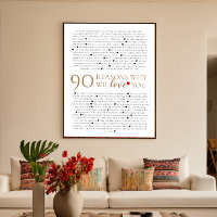 90 reasons why we love you 90th birthday gift