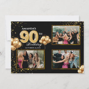 90 th Birthday Gold Silver Black Balloons Invitation