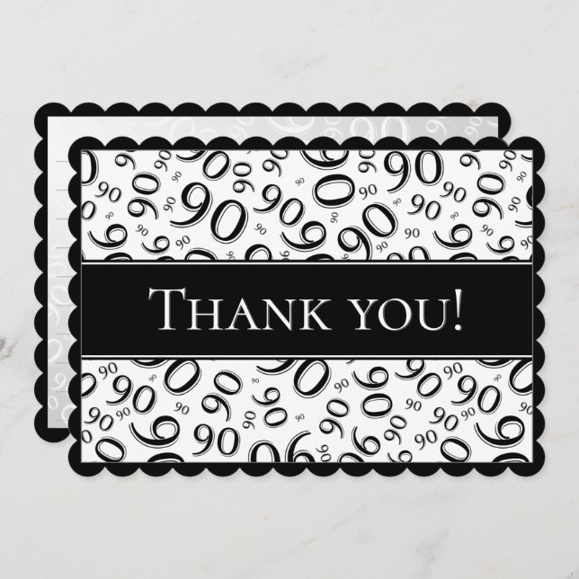 90 "Thank you!" Black and White Number Pattern Thank You Card (Front/Back)