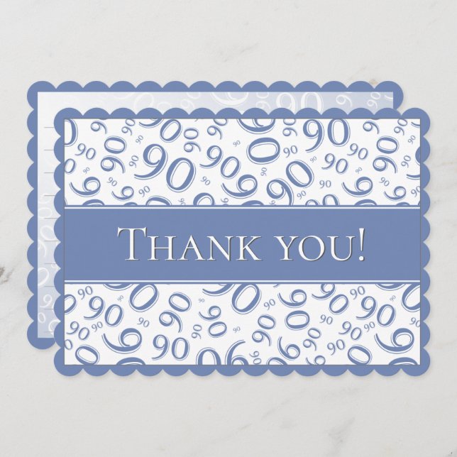90 "Thank you!" Blue and White Number Pattern Thank You Card (Front/Back)