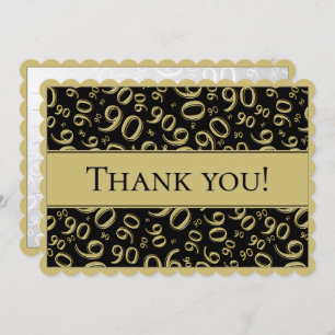 90 "Thank you!" Gold/Black Number Pattern Thank You Card