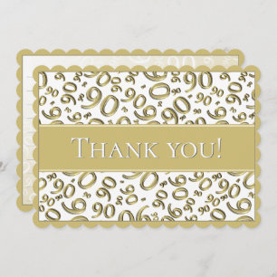 90 "Thank you!" Gold/White Number Pattern Thank You Card